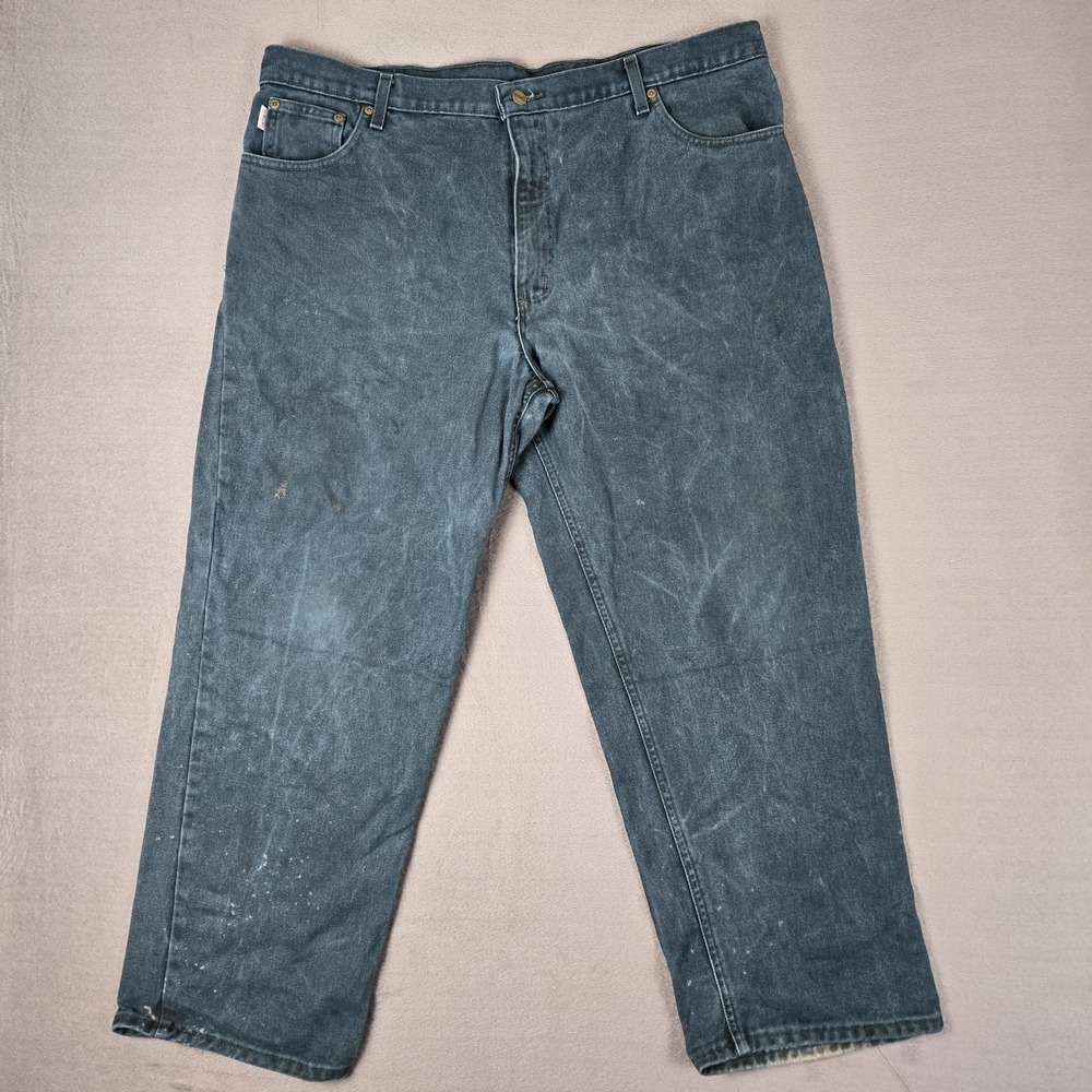 Carhartt Pants Mens 42x29 Green Denim Jeans B138 Workwear Grunge Thrashed‎